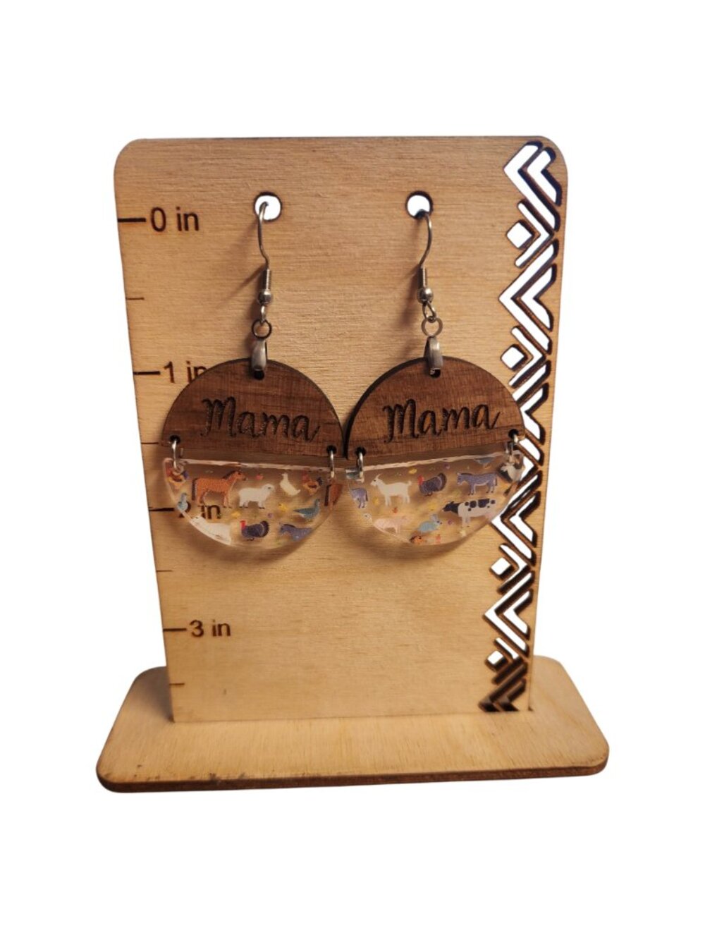 Mama Farm Animal Wood & Acrylic Dangle Earrings